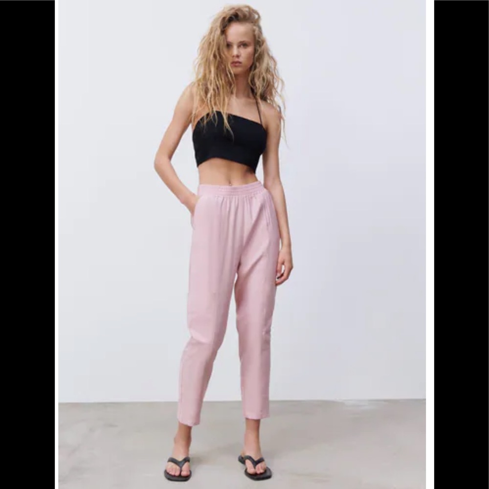 NWT Zara Flowy Light Weight Cargo Pants Pink Med